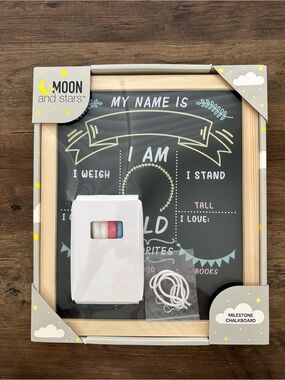 Moon & Stars Baby Milestone Chalkboard Sign with Chalk & Hanging Kit NIB